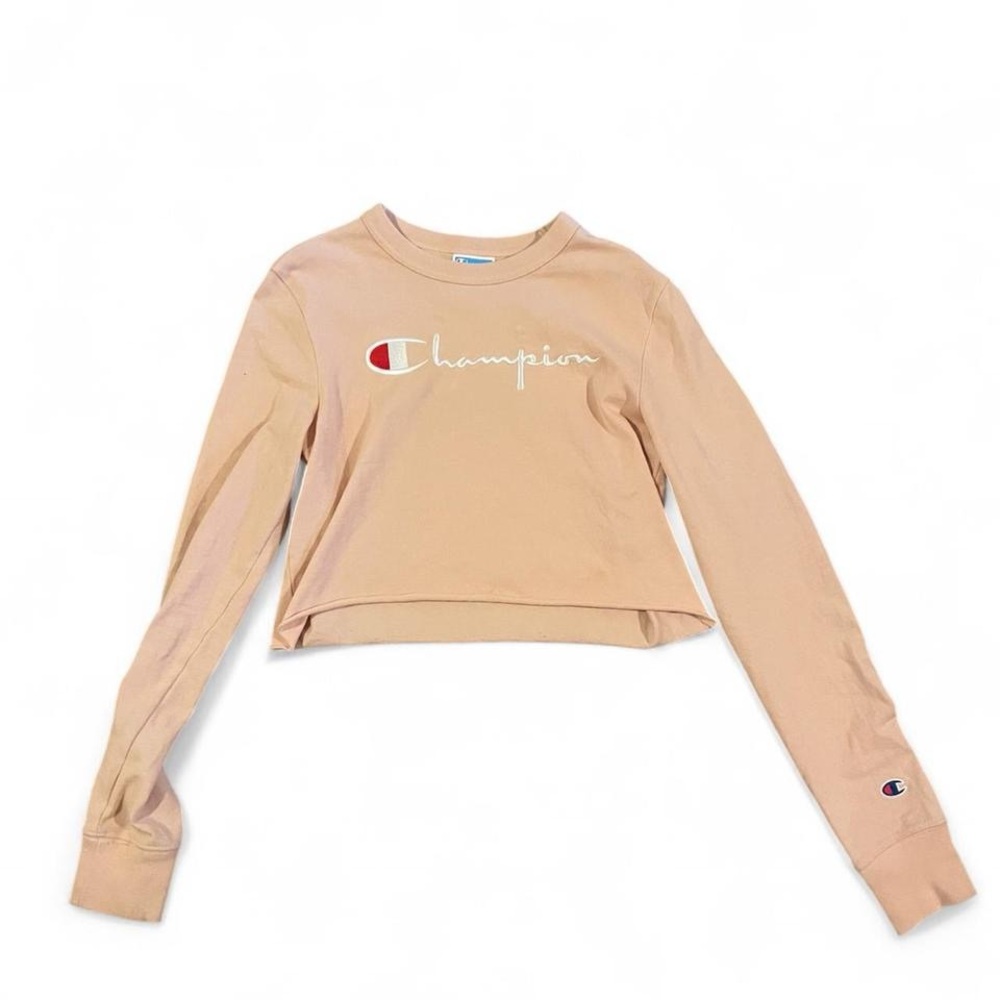 Champion Women's Pink/ Beige Long Sleeve Cropped Tshirt Size X-Small